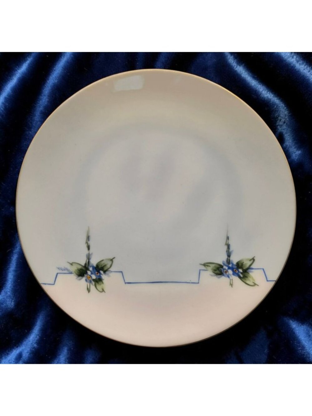 Hand-Painted Bavaria Floral Porcelain Cabinet Plate Blue Art Deco Design Vintage